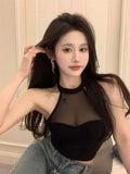 Yarn Sexy Sling Women's New Summer New Night Shop Bundy Wind Half-High Neck Hanging Waistcoat Sleeveless