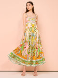Fongt Summer New Sexy Sling Temperament Print High Waist Swing Dress Woman