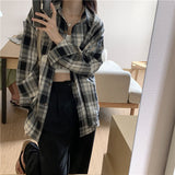 Vintage Oversized Plaid Long Sleeve Blouse-Outfit