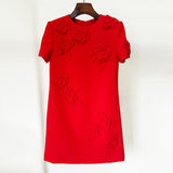 Fongt New Star Fashion Heavy Industry Three-Dimensional Flowers Short-Sleeved Dress