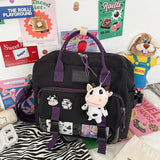 Cute Cow Backpack Female Student College Schoolbag Girl Badge Multifunctional Backpacks Kawaii Ladies Waterproof Nylon