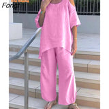 2023 New Women's Sling with Loose Shirt, Wide-leg Trousers Two-piece New In Matching Sets Set Woman 2