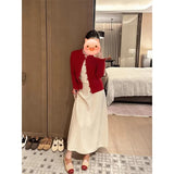 Fongt Chinese Style New Year Red Buckle Sweater Coat Women Autumn And Winter Winter High-End Feeling Super Good-Looking Knitted Open Shirt