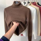 Winter Sweater Women Elegant Thicken Velvet Lined Warm Sueter Knitted Pullover Slim Tops Jersey Knitwear Jumper