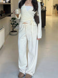 Solid Wrap Around Top And Drawstring Pants Set-Outfit