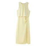 Fongt 2025 New Women's Clothing Collar With No Sleeves Folds Decor Dress