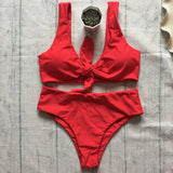 High Waist Bikini Women Swimwear Solid Red Backless Push Up Padded Biquini Female Brazilian Front Tie Bathing Suit