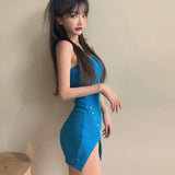 Backless Irregular Sling Dress Summer Women's New Slim Mini Dress-Outfit