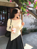 Fongt Xixi 2025 Spring New Korean Version Of The Flower Temperament Collar Wool Knitted Women's Top 25138