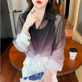 Fongt Summer New French Temperament Slightly Transdient Tie Dye Slim Thin Sunscreen Loose Shirt Coat Top