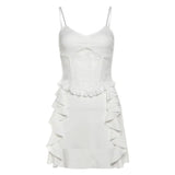 Fongt Summer New Women's Dress Fresh And Sweet Lace Hollow Out To Receive Purse Hip Pure Color Dress-Outfit