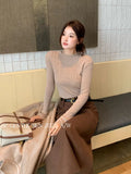 Fongt Xixi 2025 New White Label Long-Sleeved Lace High-Neck Knitted Top Sweater Female 25387