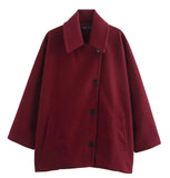Fongt Women's Explosive Single-Dbutton Clasp-Butled Loose Wool Jacket Jacket