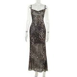 Fongt Sling Collar Sexy Bare Back Leopard Dress Summer New Temperament