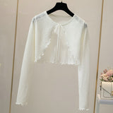 Summer Thin Sweater Shirts Lady Full Sleeve Laced Knitted Cardigan Outwear for Woman-Outfit