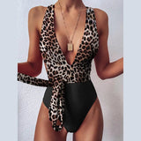 Solid Red One Piece Swimsuit Women Push Up Lace Up Bandage Bodysuit Brazilian Deep V Neck Backless Bathing Suit