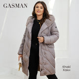 Women's Winter Down Jacket Long Classic Design Zipper Pocket Women Solid Color Coat Leisure Plus Size Parkas