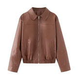 Fongt Women's Summer Fashion Temperament Autumn And Winter New Imitation Leather Bomber Jacket Jacket