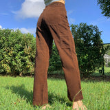 Retro Brown Drape High Waist Pants-Outfit