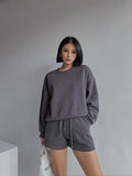 Drop Shoulder Halp Zip Sweatshirt & Drawstring Shorts Set-Outfit