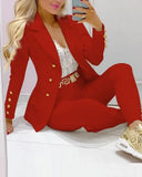2PCS Pants Set Women Business Office Sets For Ladies Elegant Outfits Lapel Collar Fashion Blazer Suit Jacket and Pants