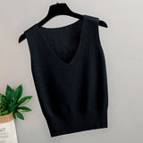 Silk V-Neck Sling With Vest Women Wearing Summer Sleeveless Knitted Shirt Thin Waist Short Hottie