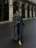 Grey Stripes Trench Long Coat-Outfit