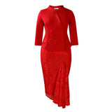 Fongt Women's Spring Elegant OL Fashion Long Sleeve Blouse Lace-Up Dress Two-Set African Set