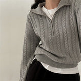 Dark Academia Half Zip Up Cable Knit Sweater-Outfit