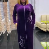 Velvet Diamonds African Dresses For Women Winter Spring Africa Clothing Plus Size High Quality Muslim Long Sleeve Maxi