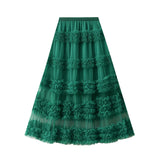 Fongt Heavy Industry Lace Cake Skirt Long Skirt Sweet Wind High Waist Wood Ear Net Yarn Skirt 1276