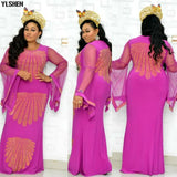 African Dresses For Women Dashiki Mesh Ruffle Sleeve Robe African Dress Africa Clothes Super Elastic Diamonds Party Maxi