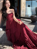 Red Layered Strapless Midi Dress-Outfit