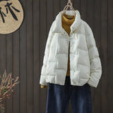 2024 New Down Jacket Female Short Thin Loose Casual Lapel Warm White Duck Down Short Coat Tide-Outfit