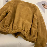 Suede Cropped Jacket Women Harajuku Casual Bomber Coat Streetwear Korean Camel Single Breasted Loose Outerwear Tops New-Outfit