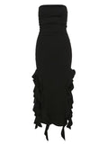 asymmetric bandeau maxi dress with