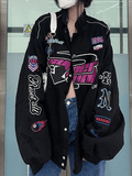 Vintage Embroidered Button-Down Motorcycle Varsity Jacket-Outfit