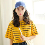 summer Women Casual Loose stripe Printed t-Shirts Ulzzang Harajuku 90s Girlfriends Short Sleeve Comfortable student tee