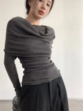 French One-shoulder Sweater Women's New Design Autumn Winter Knitt Undershirts-Outfit