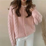 Fongt And Gentle Wind Pure Color Thick Line Twist Knitting Cardigan Sweater Coat Female Wide Soft Waxy Temperament-Outfit
