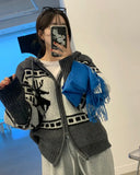 Deer Jacquard Hooded Knitting Zipper Cardigan-Outfit