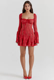 Long Sleeve Lace Square Neck Mini Dress-Outfit