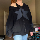 Multiple Star Patch kangaroo Pocket Oversized Hoodie-Outfit