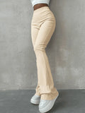 Stretchy Ribbed Flare Leg Pants-Outfit