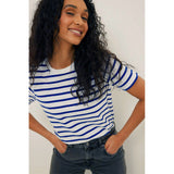 T-Shirt Short Sleeves 2024 New Versatile Simple Loose Cotton Round Collar Striped Short Sleeves-Outfit