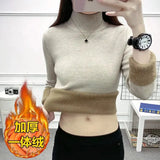Casual Half Turtleneck Plush Velvet Lined Thicken Knitted Pullover Women Winter Warm Knitwear Jumper Soft Malhas