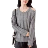 Dongmen Design Sense Minority Open-Shoulder Sweater Women's 2024 Autumn And Winter New High-End Relaxed Lazy Long-Sleeved Blouse-Outfit
