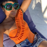 Sexy Ruffles Slant Shoulder Cut Out Bodysuits Women Sleeveless Solid White One Piece Rompers 2022 Summer Beach Holiday