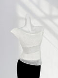 Fongt Sense Beauty Irregular Design Sense White Sweater Female Summer Splicing Perspective Small Flying Sleeve Jacket Ins-Outfit