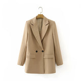 New Pure Color Double-Breasted Loose Casual Suit Jacket In Autumn-Outfit